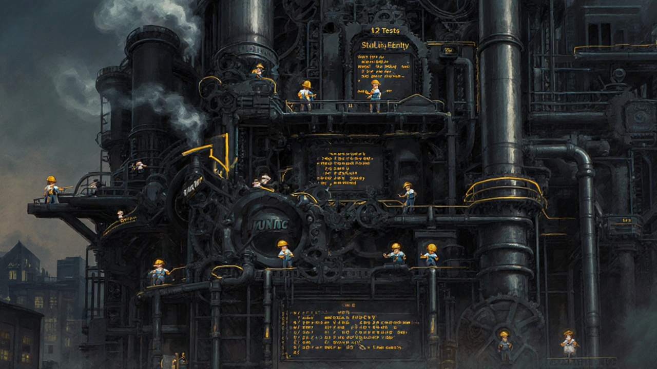 Eine riesige Java-Software-Fabrik mit Sicherheitsprüfungen und laufenden Prozessen.