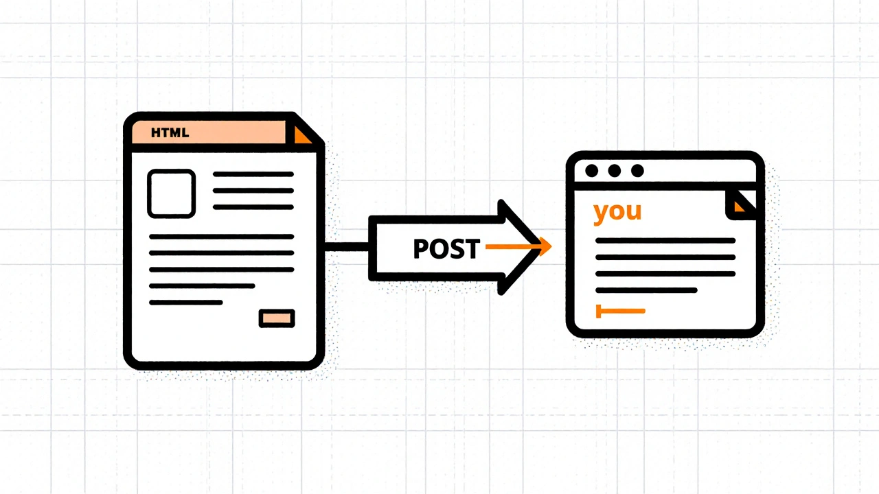 Ein einfacher Datenfluss von einem HTML-Formular über PHP zu einer Ausgabe, dargestellt als minimalistischer Flusschart.