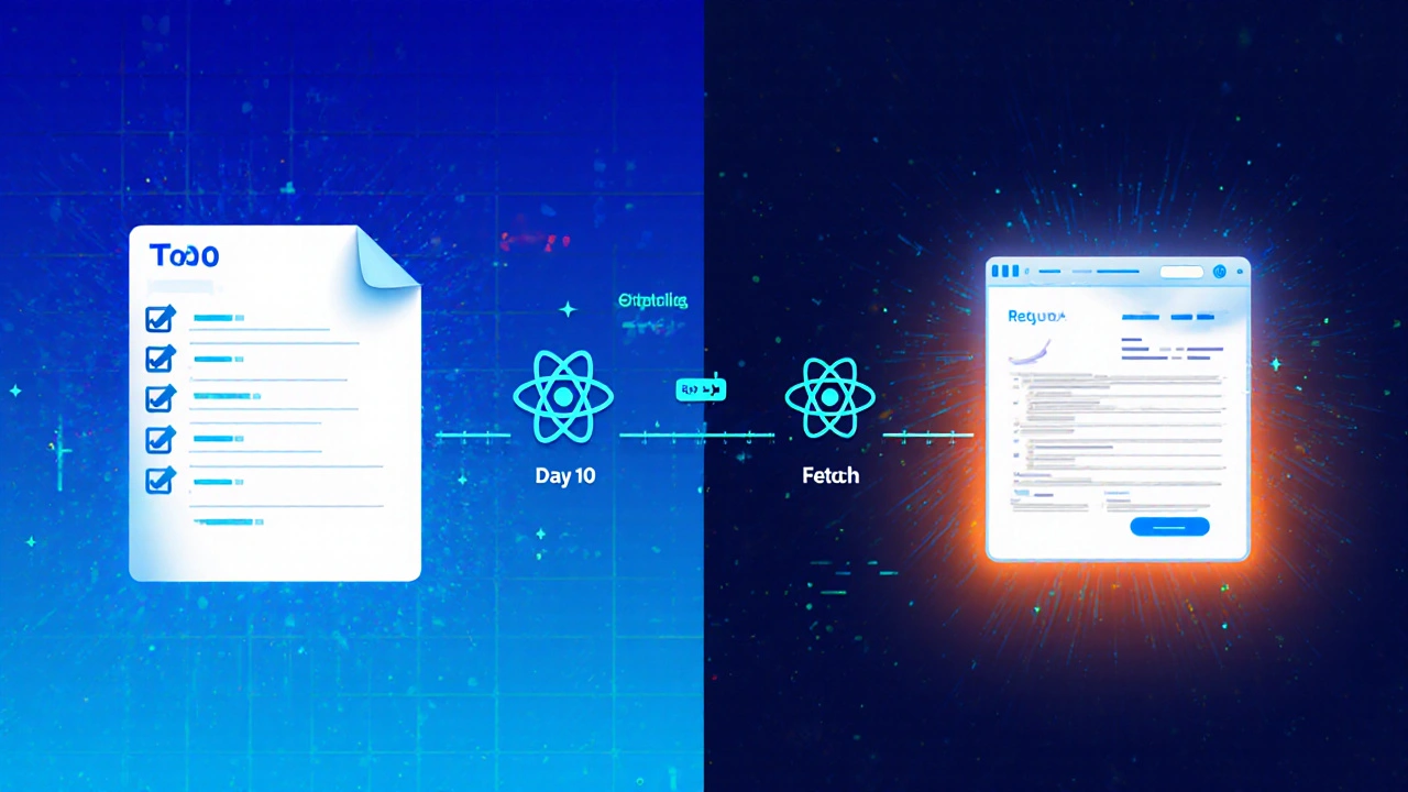 Entwickler baut eine Webanwendung, die von einfachem To-Do-List-Code zu einem komplexen React-Interface übergeht.