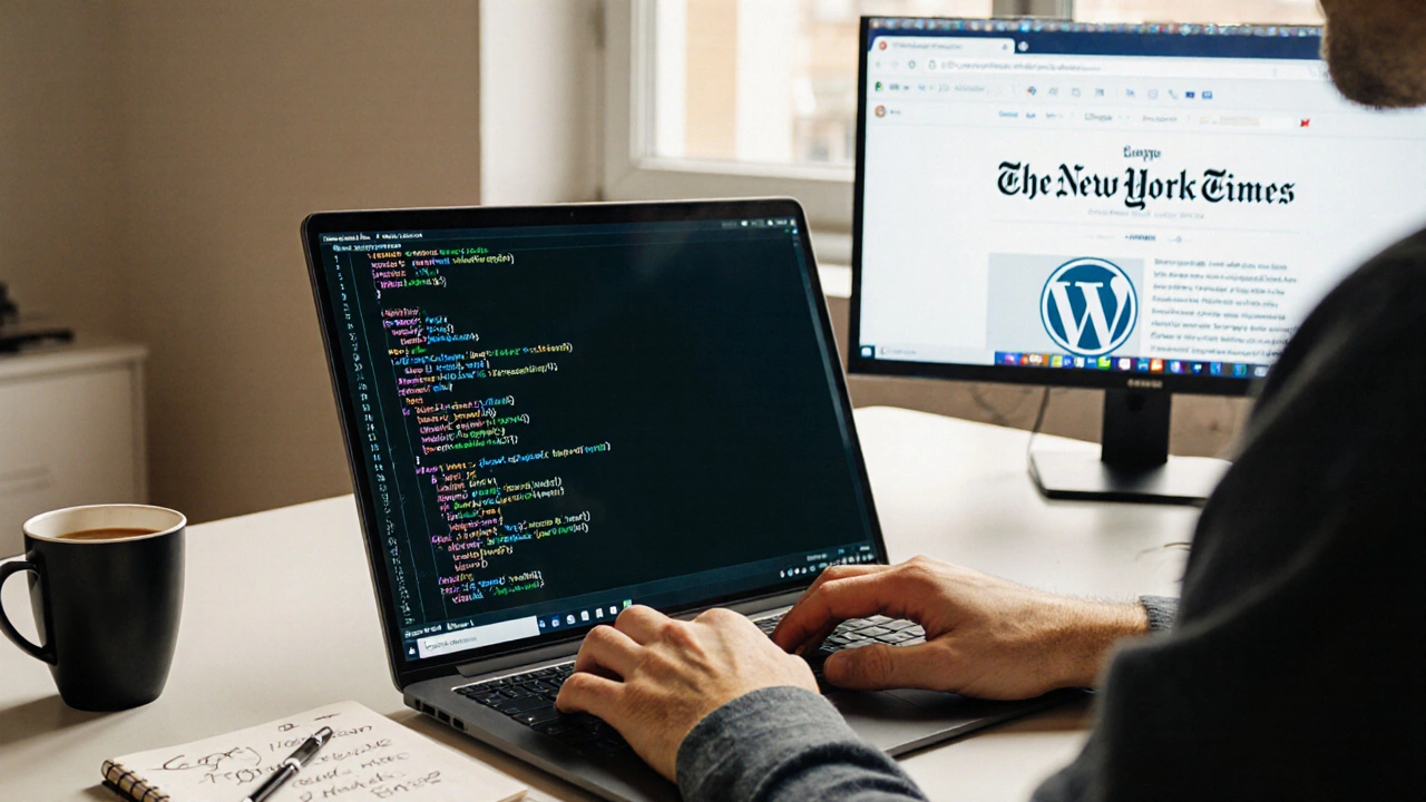 Entwickler in Deutschland arbeitet mit Laravel und PHP 8.3 an einem WordPress-Backend.