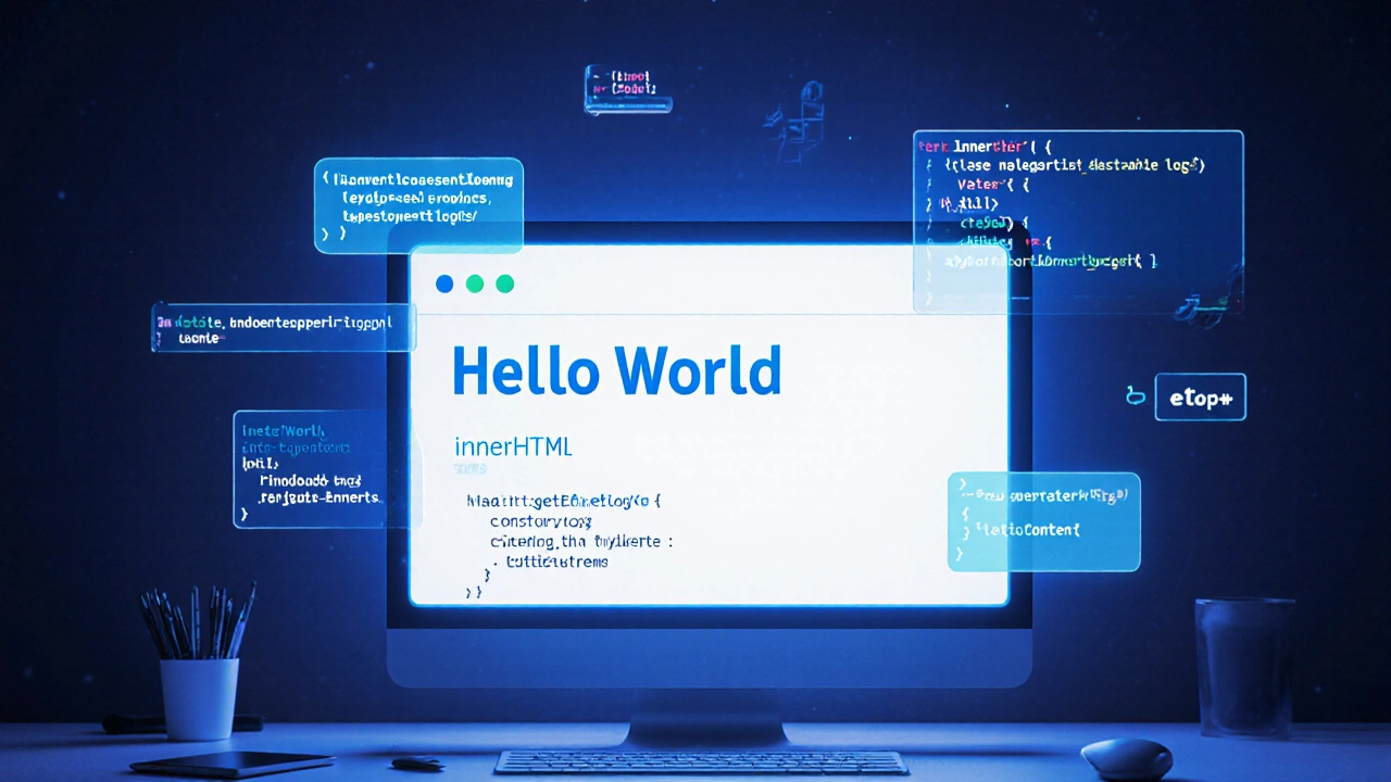 Entwicklerbildschirm mit innerHTML-Text und Code-Snippets