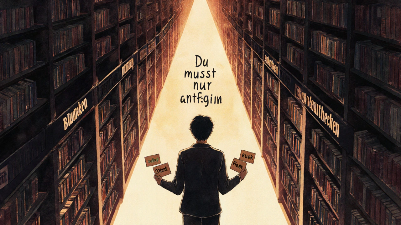 Person vor einer Bibliothek voller Python-Bibliotheken, hält nur drei Grundkarten.