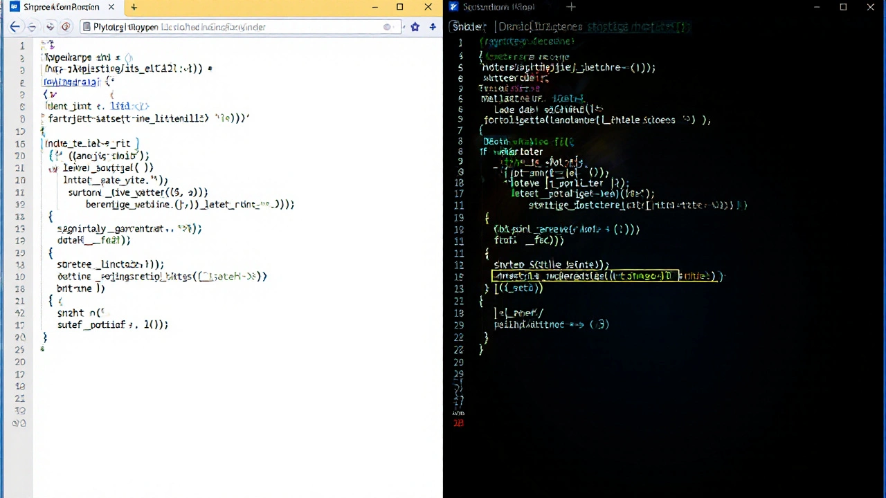 Split-Screen: Inaktive Funktionen links, aktivierter Hauptcode rechts.