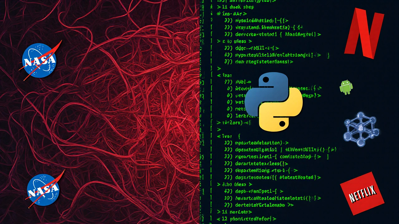 Vergleich von komplexer C++-Syntax und klarer Python-Code-Ästhetik