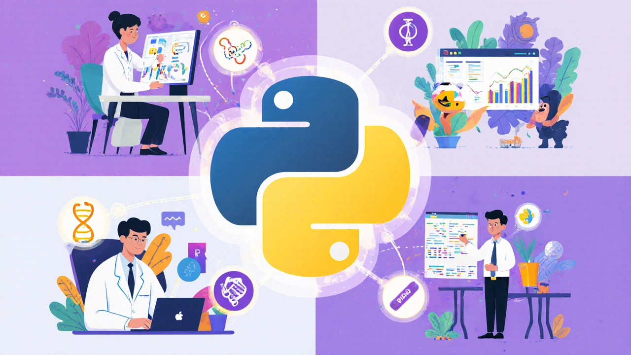 Verschiedene Berufsgruppen nutzen Python für Datenanalyse, Webentwicklung und Automatisierung in ihren Arbeitsumgebungen.