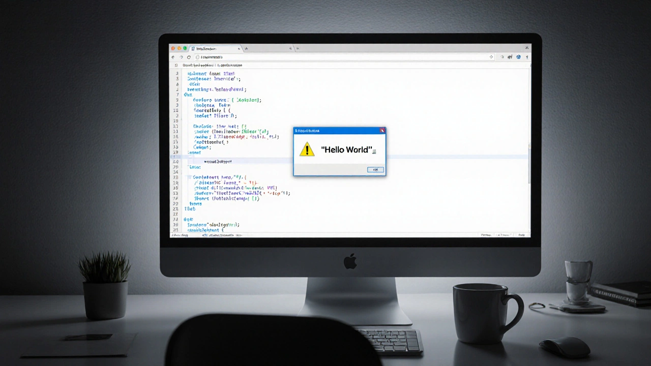 Wie schreibt man die korrekte JavaScript-Syntax für Hello World?