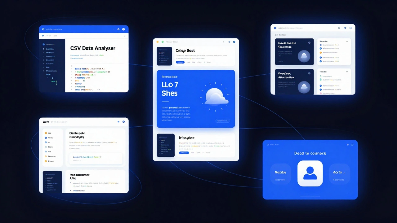 Digitales Portfolio mit GitHub-Projekten wie Wetter-App und Datenanalyse-Tool, leuchtend in dunklem Raum.