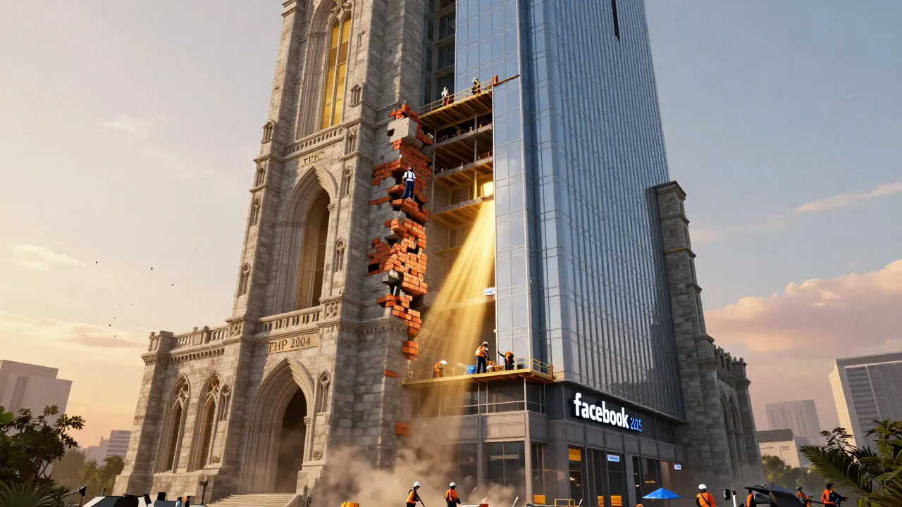 Ein altes Steinhaus wird zu einem modernen Wolkenkratzer umgebaut – PHP wird durch HHVM, Hack und JIT modernisiert.