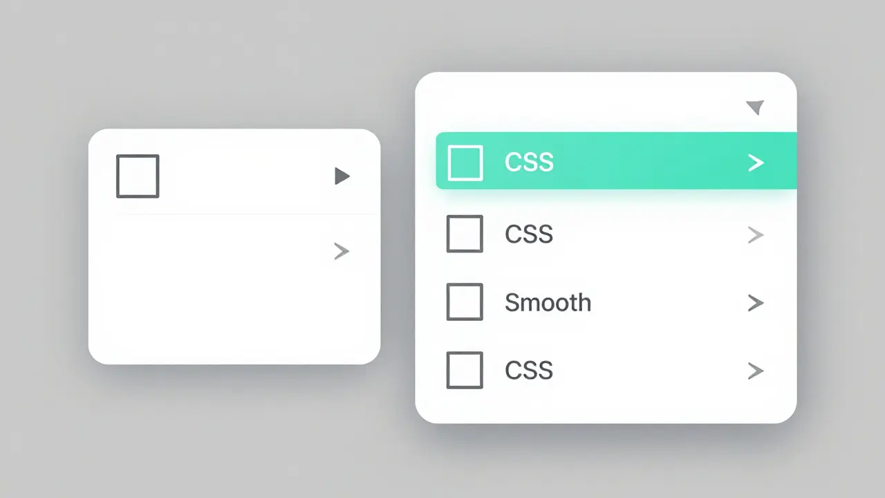 Ein CSS-gesteuertes Dropdown-Menü mit versteckter Checkbox und Hover-Effekten.