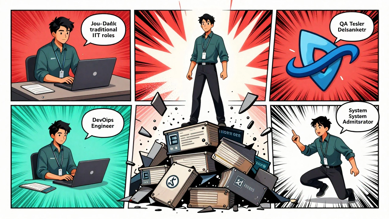 Ein Entwickler ersetzt fünf IT-Rollen durch Effizienz, während Bibliotheken wie PyTorch und Docker ihn umgeben.