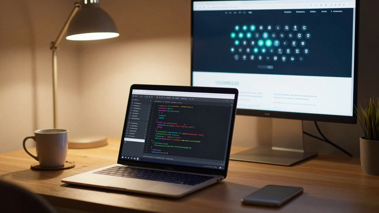 Entwickler an einem Schreibtisch, der PHP-Code in WordPress bearbeitet