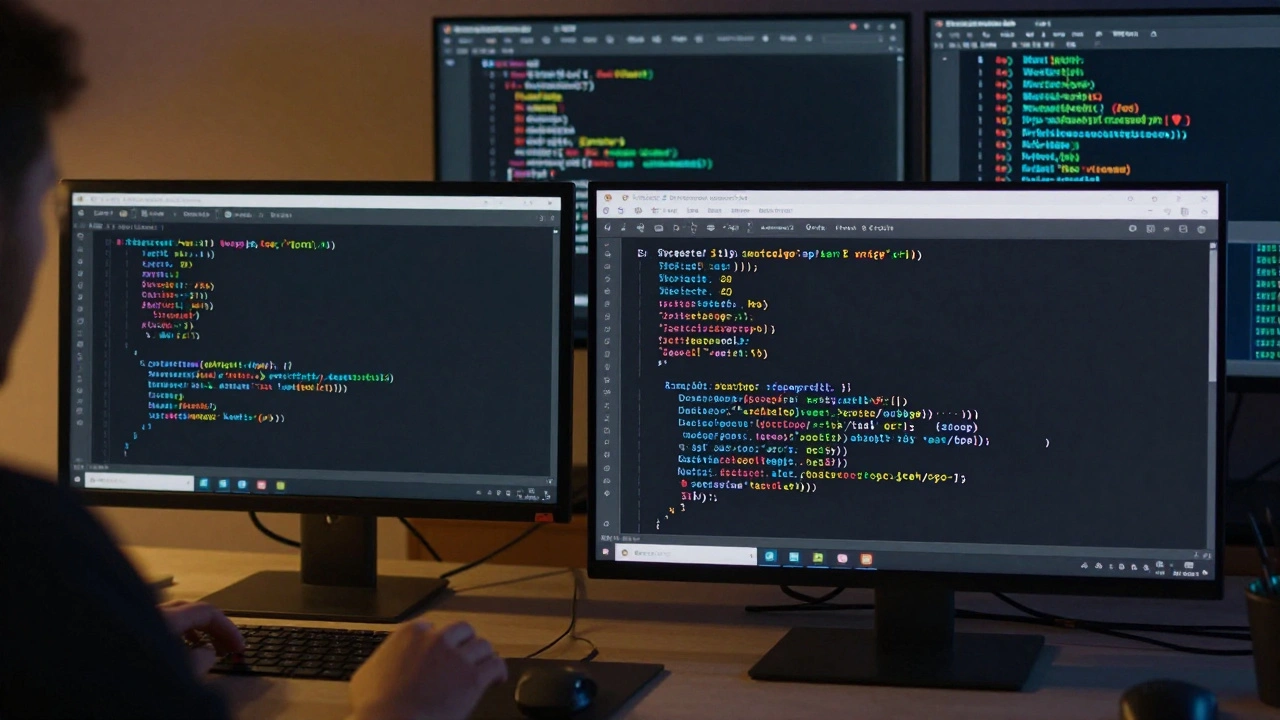 Entwickler schreibt TypeScript, das in JavaScript kompiliert wird, während WebAssembly rechenintensive Aufgaben ausführt.