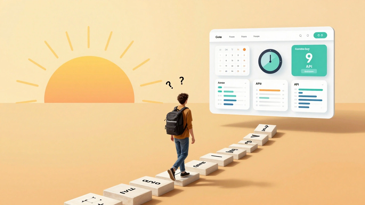 Weg aus Code-Blöcken führt von einfachen Befehlen zu einer vollständigen Webanwendung.