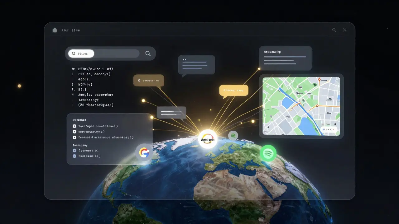 Eine abstrakte Darstellung von HTML/CSS als Fundament mit goldenen JavaScript-Verbindungen zu interaktiven Webfunktionen.