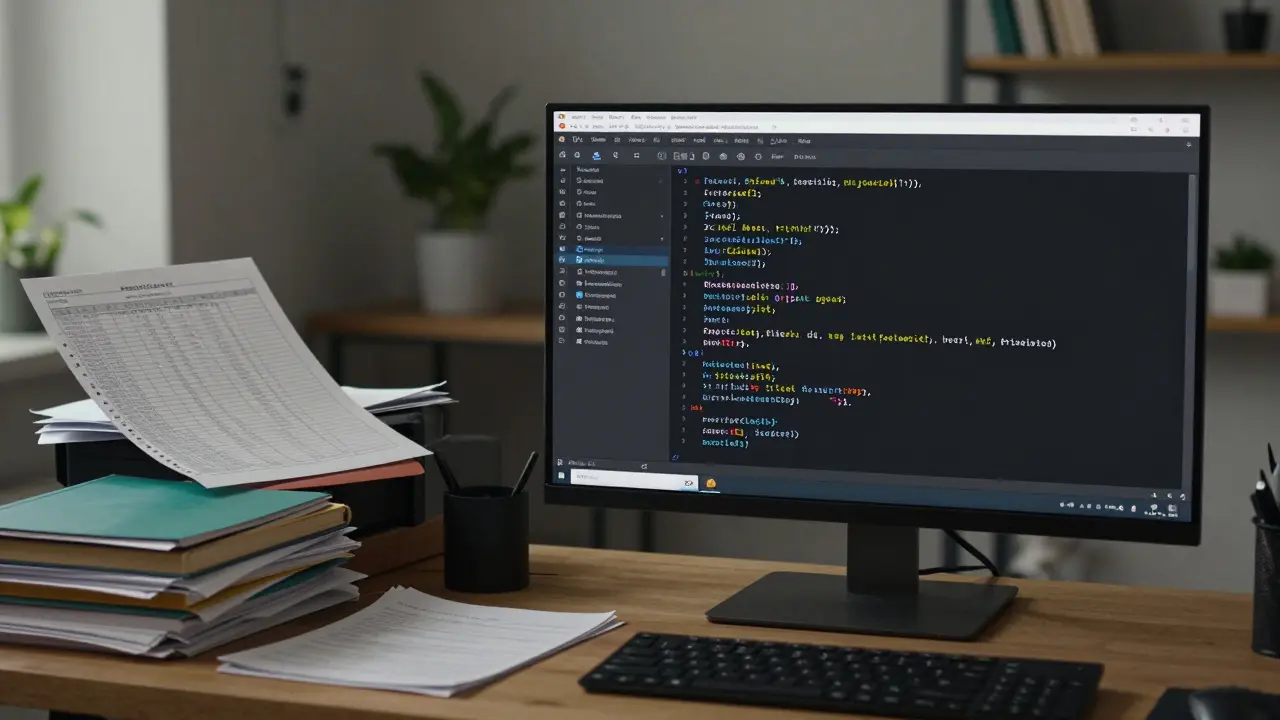 Vergleich: Chaos aus Excel-Dateien vs. sauberes Python-Skript, das Dateien automatisch organisiert.