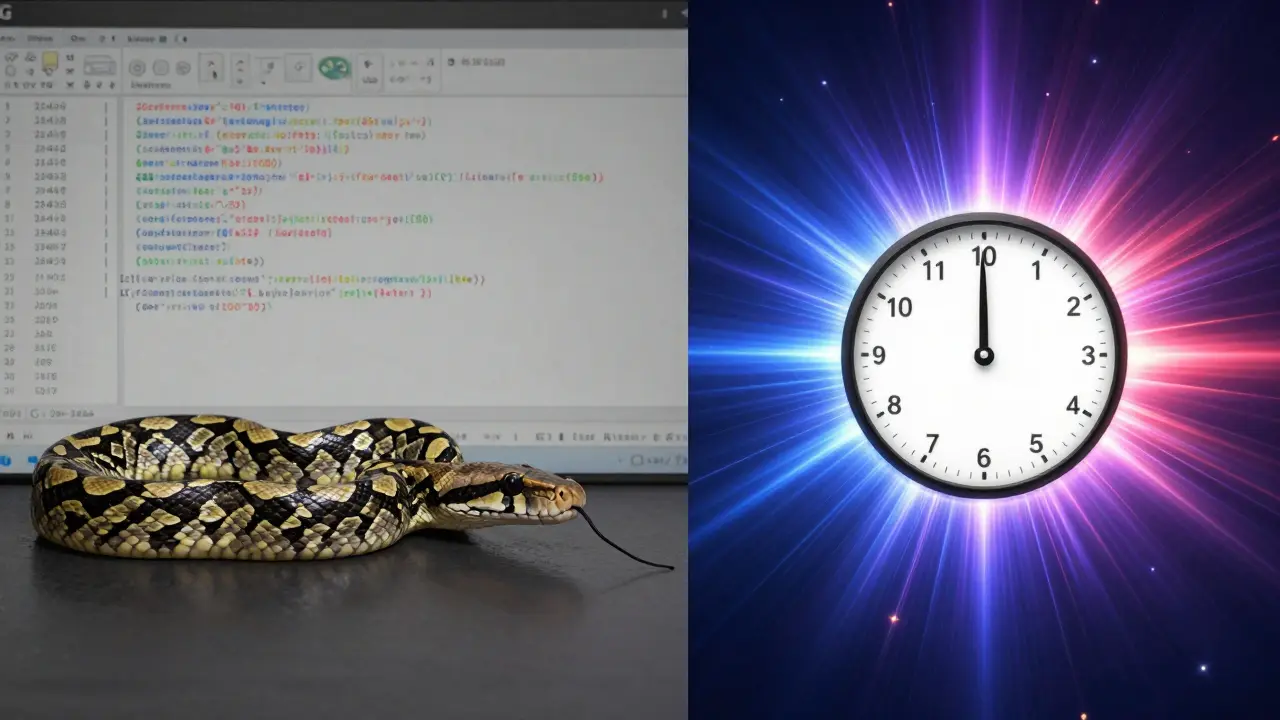 Vergleich: langsames Python-Skript neben schnellem C++-Prozess bei Datenverarbeitung